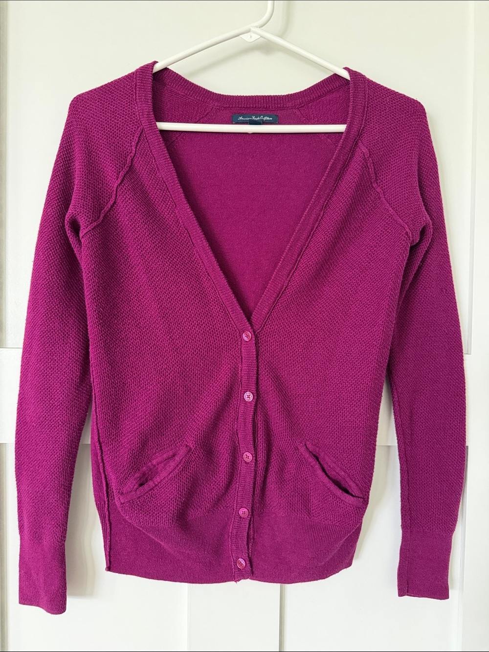 American Eagle Outfitters Fuchsia Button-Front Cardigan
